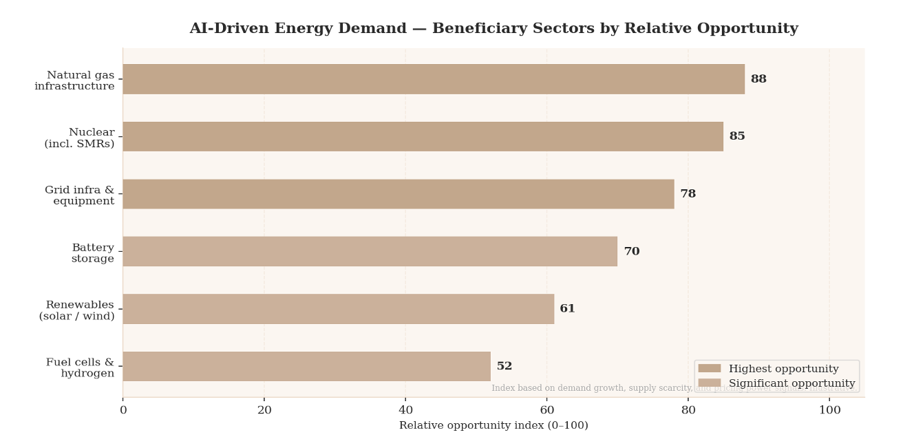 Relative opportunity index across energy sectors driven by AI demand